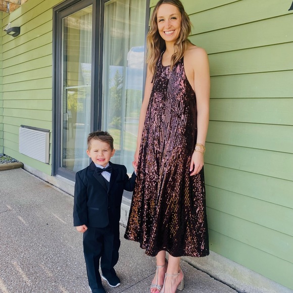 Zara rich brown sequin halter long dress, S - Picture 12 of 12